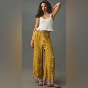 Anthropology - Plenty by Tracy Reese - Yellow Floral Print Wide Leg Pants - L